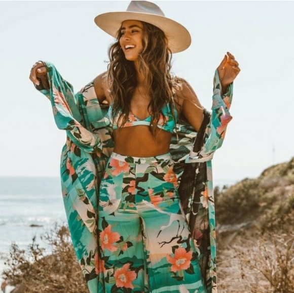 New Spell Designs Nightingale Reversible Kimono Robe Teal Black S/M Duster Lily - Picture 11 of 16